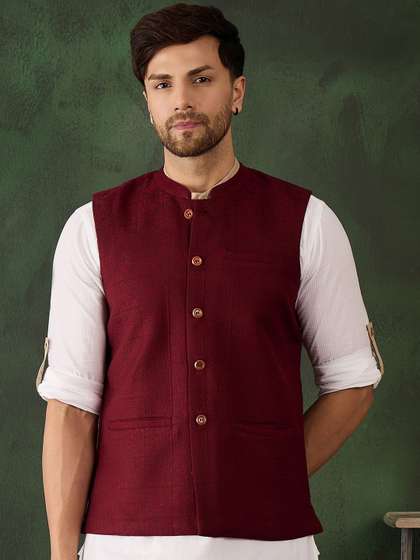 Sangria Woven Design Nehru Jackets