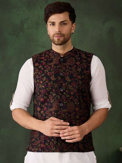 Sangria Men Woven
                        Design Winter Pashmina Nehru Jacket