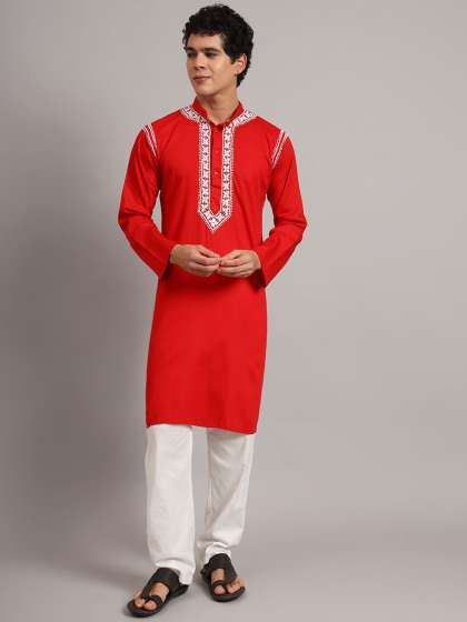 The Chikan Label Men Hand Embroidered Chikankari Cotton Ethnic Wear Kurta