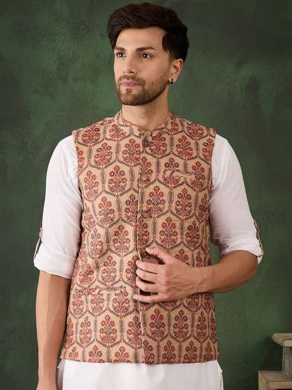 Sangria Woven Design Nehru Jackets