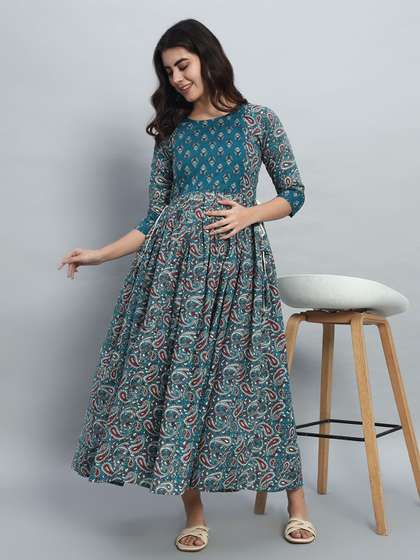 Gujari Women Ethnic
                        Motifs Printed Maternity Fit & Flare Ethnic
                        Dresses