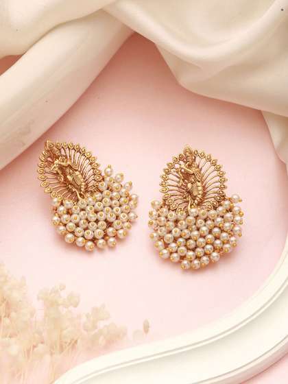 Saraf RS Jewellery
                          Gold-Plated Pearls Beaded Shri Krishna Design
                          Drop Earrings