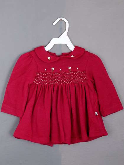 BAESD Girls Embroidered
                    Smocked Detail Peter Pan Collar Cotton A-Line Dress