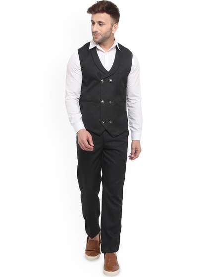READYON Men
                          Double-Breasted Regular Fit Waistcoat and
                          Trousers Suit