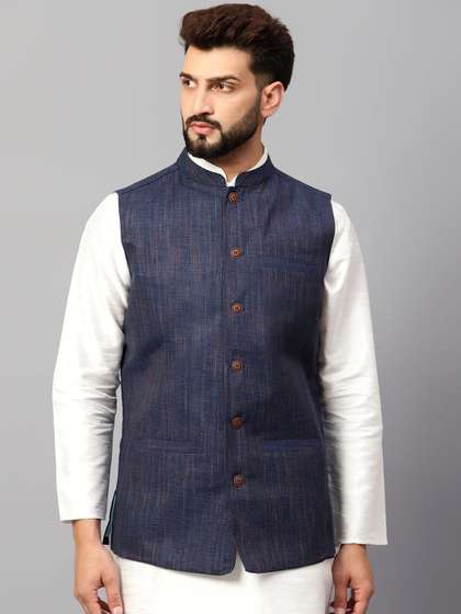 Latest Chikan Garments Striped Woven Nehru Jacket