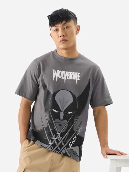The Souled Store Men
                        Regular Fit Wolverine Printed Grey T-Shirts