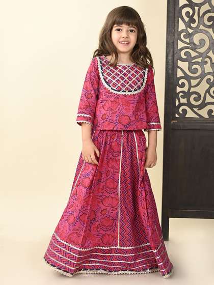 Superminis Girls Floral
                    Printed Ready to Wear Cotton Lehenga & Choli