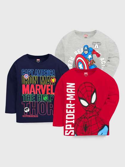 KUCHIPOO Boys 3 Avengers Printed Applique T-shirt