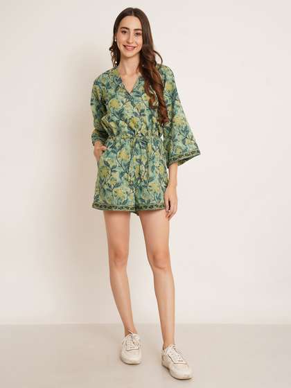 COTLAND FASHION
                        Floral Printed Waist Tie-Ups Playsuit