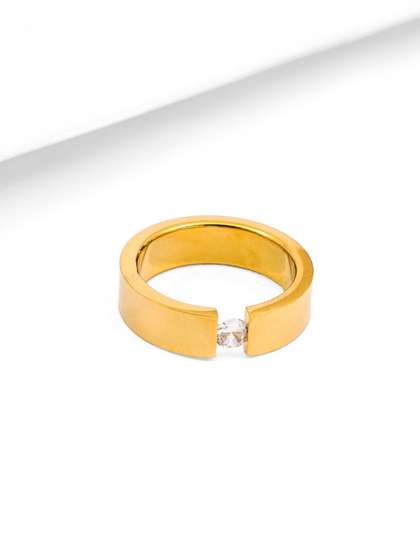 SWASHAA Gaios Men
                      Stainless Steel 18K Gold-Plated Cubic Zirconia
                      Studded Ring