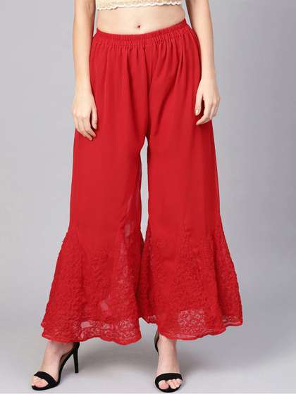 KHAKA Embroidered Flared Palazzos