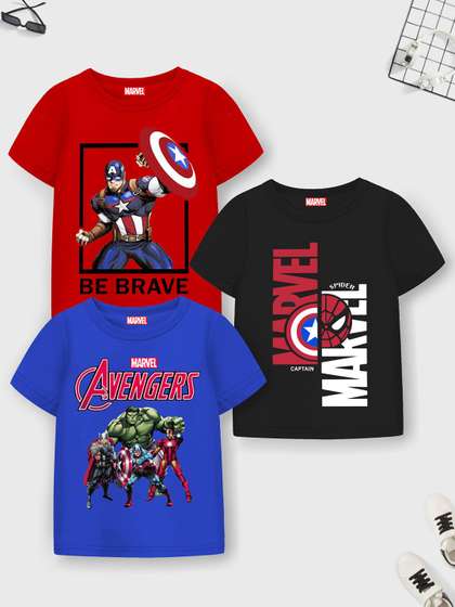 YK Marvel Boys 3 Avengers Printed Applique T-shirt