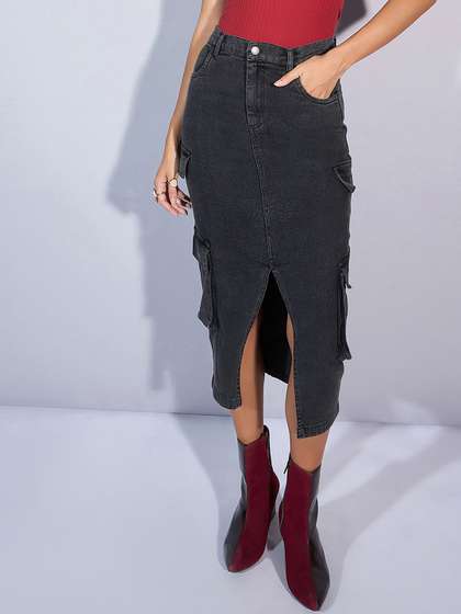 SASSAFRAS Denim Straight Midi Skirts