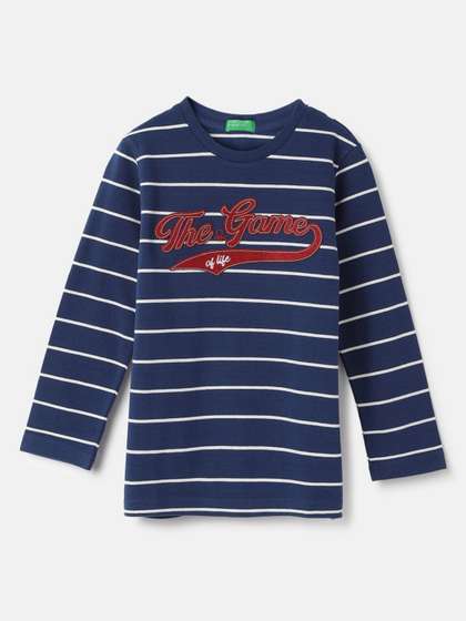 United Colors of Benetton Boys Striped Polo Collar Pure Cotton T-shirt