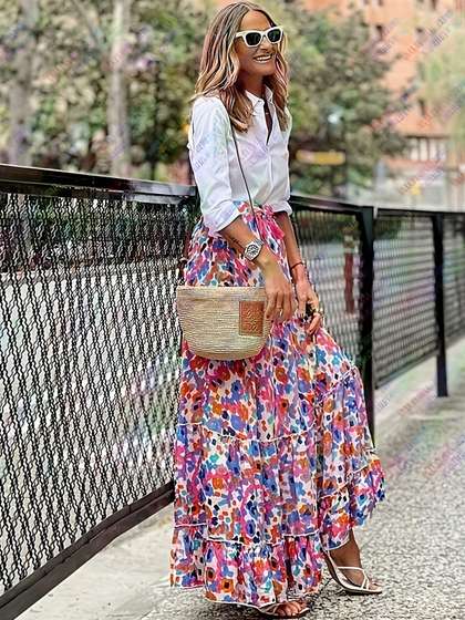 LULU & SKY Printed Maxi Flared Skirts