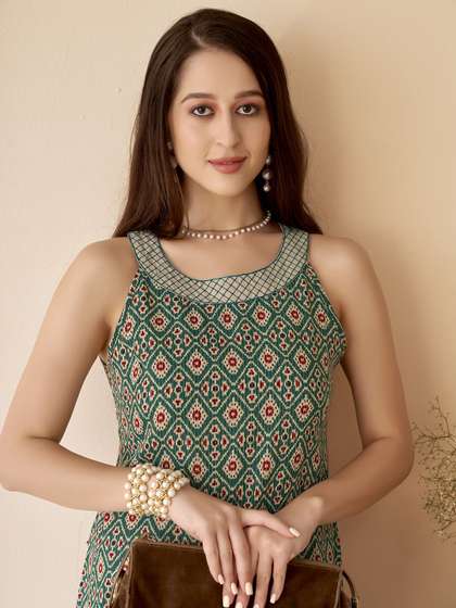 Anouk Ethnic Motifs Printed Halter Neck Straight Kurta