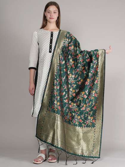 MUFFLY Floral
                          Woven Design Dupatta With Zari