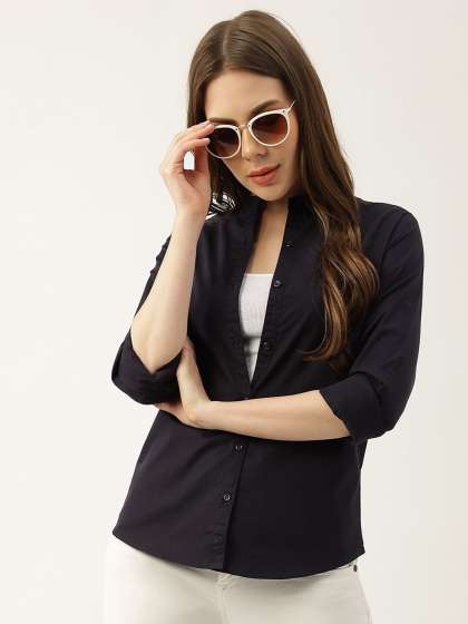 Hancock Women Spread Collar Solid Cotton Slim Fit Casual Shirt