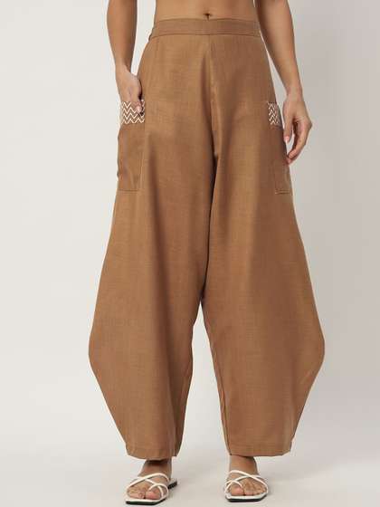 9rasa Women Loose Fit Cotton Printed Side Cowl Trouser