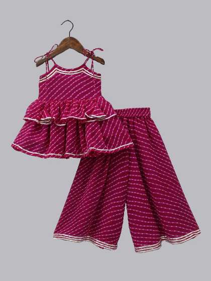 BAESD Girls Striped
                    Printed Regular Gotta Patti A-Line Kurti with
                    Palazzos