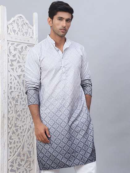 Jompers Floral
                        Printed Mandarin Collar Sequins Ombre Straight
                        Kurta