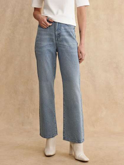 RAREISM Women Blue
                        Plain Straight Fit Mid Rise Jeans