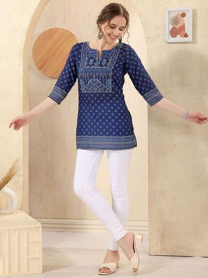 keshubaba Ethnic Motifs Printed Mandarin Collar Cotton Straight Kurta