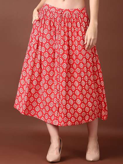 V-Mart Women Print Flared Midi Skirts