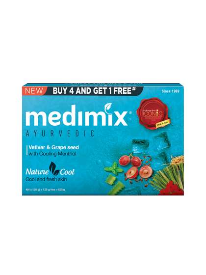 medimix AYURVEDIC Set Of
                    5 Nature Cool Soap With Vetiver, Grape Seed and
                    Menthol - 625g