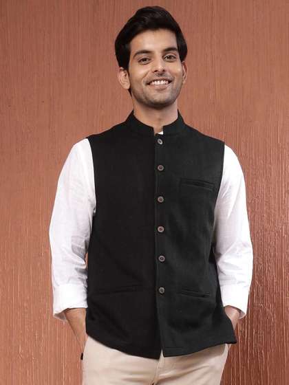 Fabindia Solid Woven Nehru Jacket
