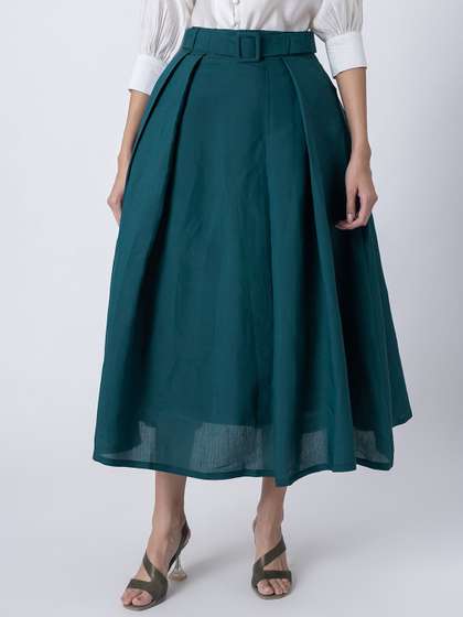 Moomaya Pleated Flared Maxi Skirts