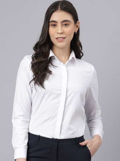 English Navy Women Slim Fit Opaque Formal Shirt