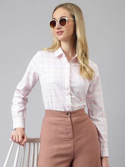 English Navy Women Opaque Checked Formal Shirt
