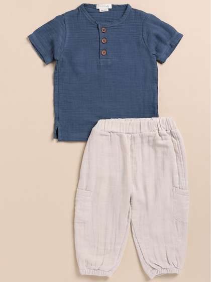 Cot & Candy Kids
                    Organic Cotton Henley Neck T-shirt with Joggers