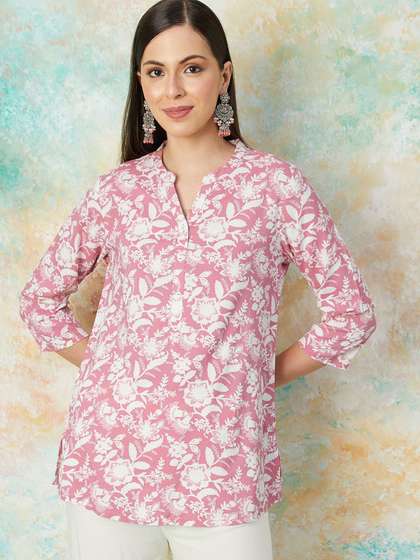 Melange by Lifestyle Mandarin Collar Floral Printed Tunic