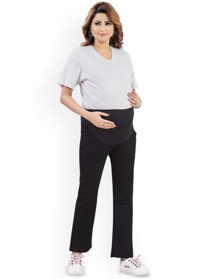 mama & bebe Women
                      Cotton Comfort Mom Fit Flared High-Rise Maternity
                      Jeans