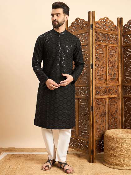 House of Pataudi Embroidered Mandarin Collar Ethnic Wear Kurta