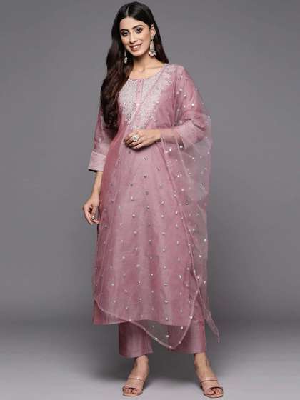 DIVASTRI Women Embroidered Kurta with Trousers With Dupatta