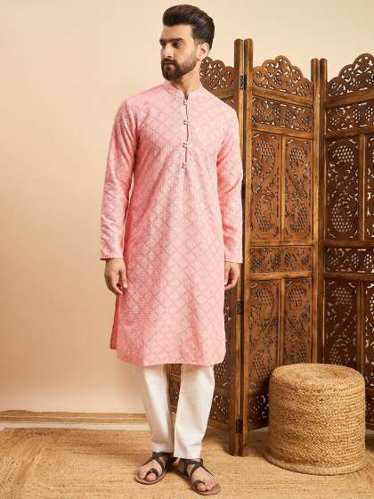 House of Pataudi Embroidered Mandarin Collar Ethnic Wear Kurta