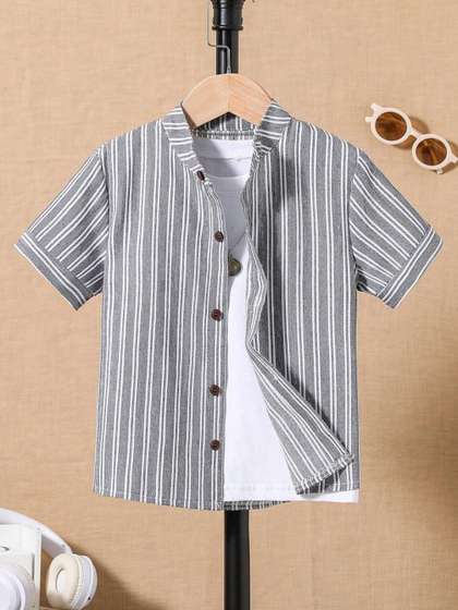 BAESD Boys Standard
                    Opaque Striped Casual Shirt
