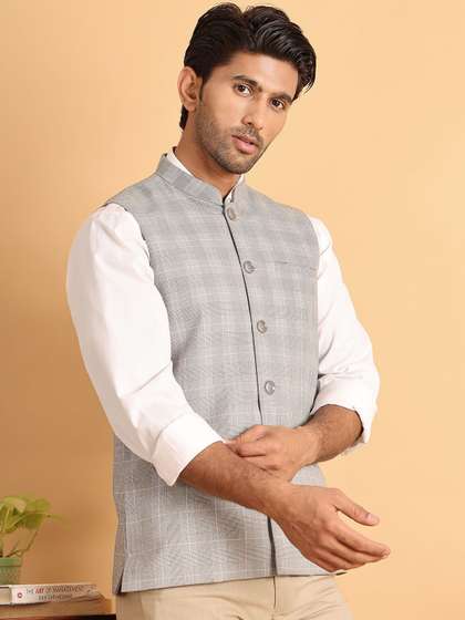 Jompers Men Checked Nehru Jacket