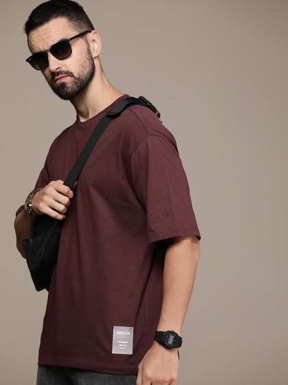 Roadster The Life Co. Pure Cotton Solid Drop-Shoulder Sleeves Casual T-shirt