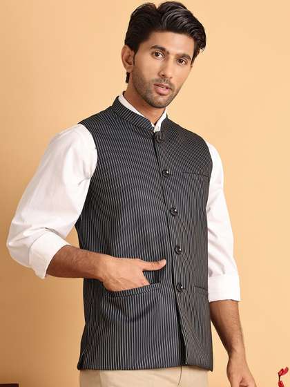 Jompers Men Striped Woven Nehru Jacket