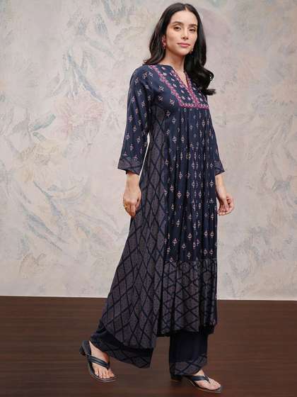 Vishudh Women Embroidered Kurta with Palazzos
