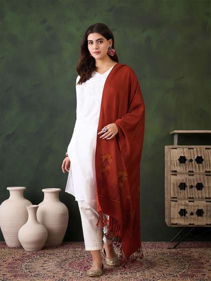 Sangria Women Ethnic Motifs Woven Design Pashmina Winter Shawl