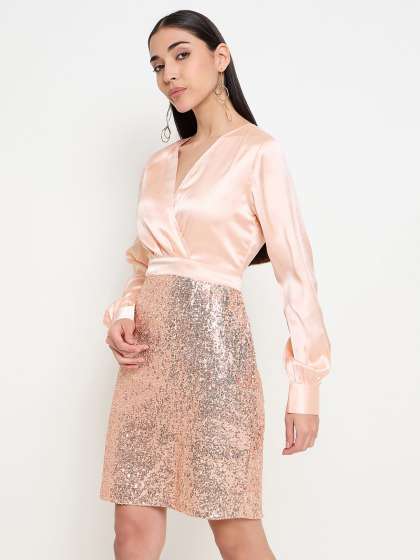 Imfashini Women Embellished Wrap Sequined Dress