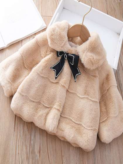 Xsole Girls Regular Fit
                    Single-Breasted Winter Overcoat With Bow Tie
