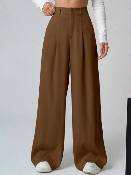 AAHWAN Women
                          Relaxed Loose Fit High-Rise Pleated Trousers