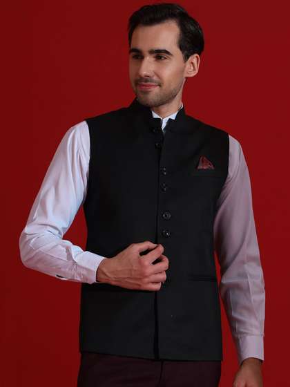 TAHVO Pure Cotton Woven Nehru Jacket