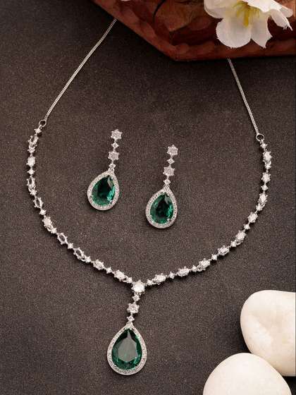 NVR Girls Sliver-Plated
                    American Diamond Stone Studded Jewellery Set
